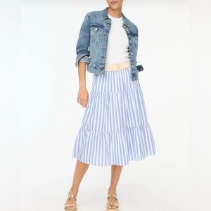J. Crew Blue and White Striped Tiered Maxi Skirt